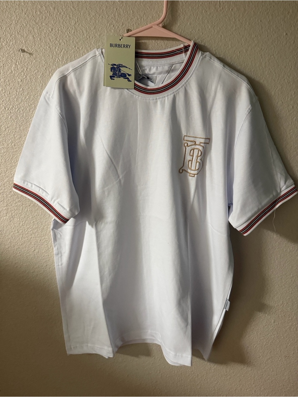 Burberry White Short-Sleeve Tee with Red and Black Trim